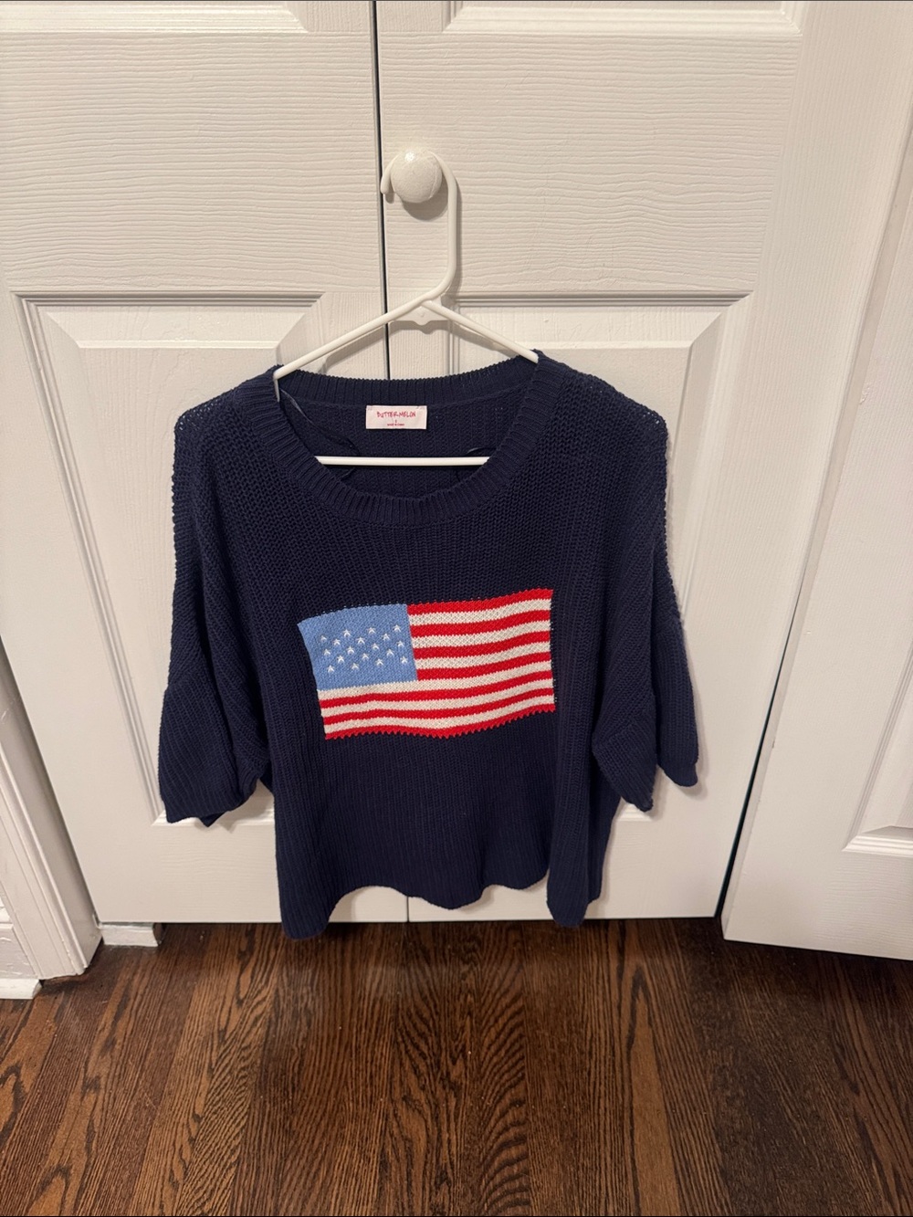Buttermelon Navy Crewneck Sweater with American Flag Motif